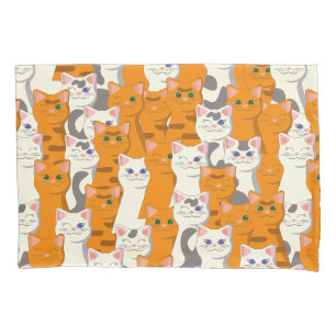 White and ginger cats pattern green eyes blue eyes pillowcase