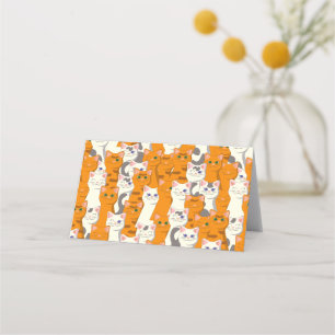 White and ginger cats pattern green eyes blue eyes place card