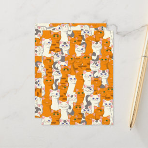 White and ginger cats pattern green eyes blue eyes postcard