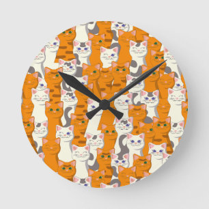 White and ginger cats pattern green eyes blue eyes round clock