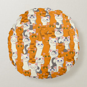 White and ginger cats pattern green eyes blue eyes round cushion