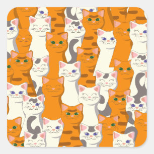 White and ginger cats pattern green eyes blue eyes square sticker