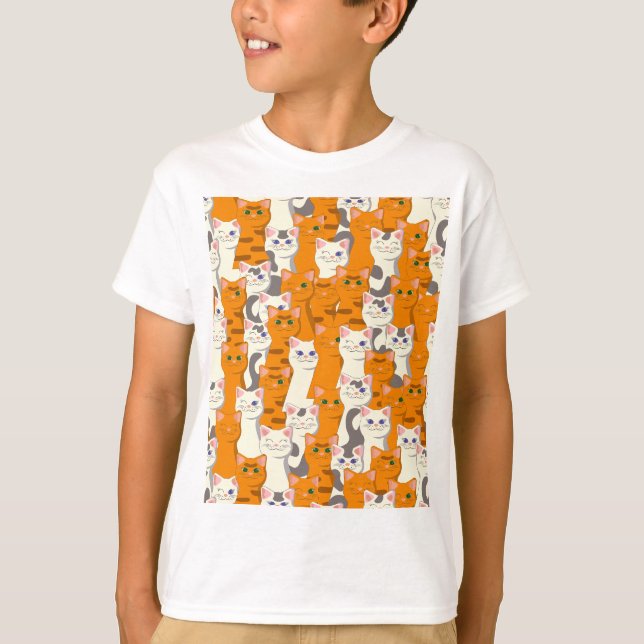 White and ginger cats pattern green eyes blue eyes T-Shirt (Front)