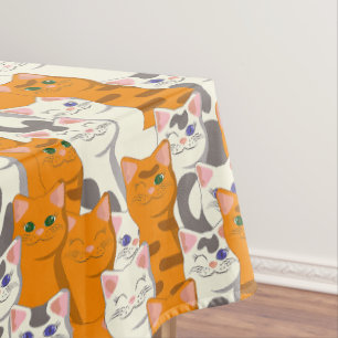 White and ginger cats pattern green eyes blue eyes tablecloth