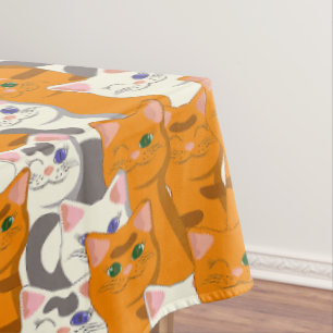 White and ginger cats pattern green eyes blue eyes tablecloth