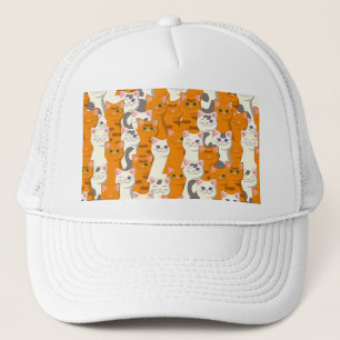 White and ginger cats pattern green eyes blue eyes trucker hat
