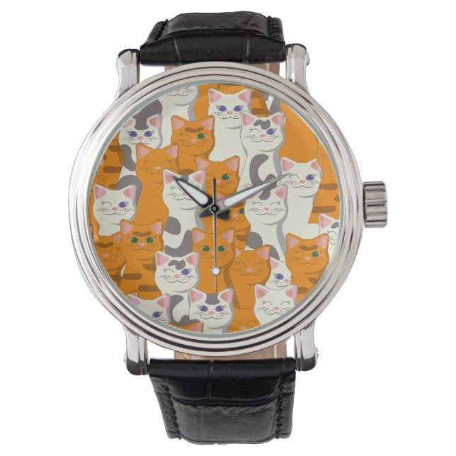 White and ginger cats pattern green eyes blue eyes watch (Front)