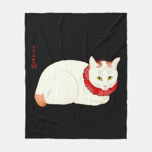 White and Ginger Japanese Cat Fleece Blanket