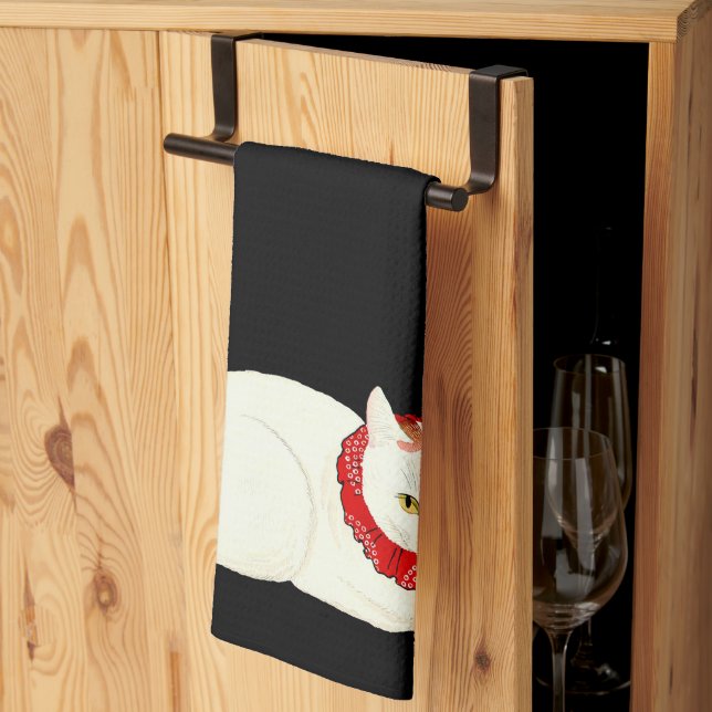 White and Ginger Japanese Cat Tea Towel (Thirds Fold)