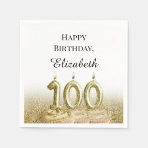 White and Gold 100th Birthday Napkins