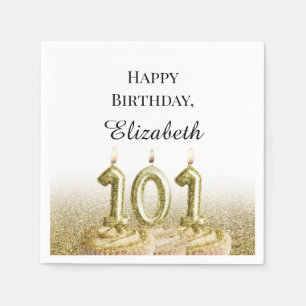 White and Gold 101st Birthday Napkins