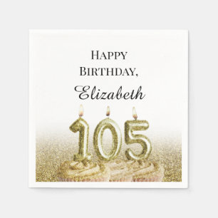 White and Gold 105th Birthday Napkins