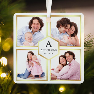 White and Gold 4 Pictures Family Photo Collage Metal Tree Decoration