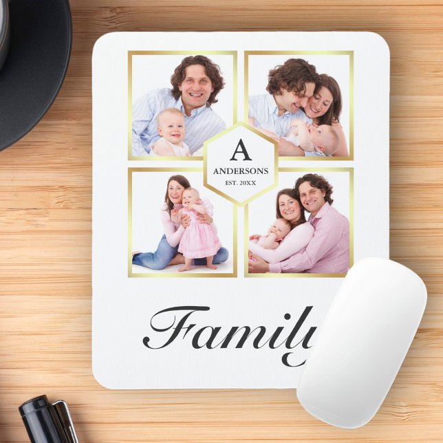 White and Gold 4 Pictures Family Photo Collage Mouse Pad (Creator Uploaded)