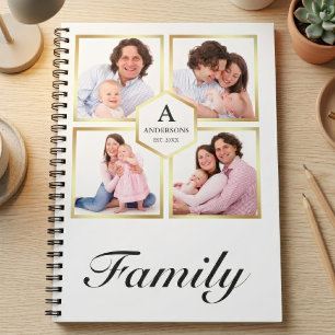 White and Gold 4 Pictures Family Photo Collage Notebook