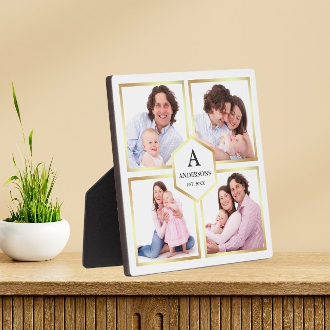 White and Gold 4 Pictures Family Photo Collage Plaque (Creator Uploaded)