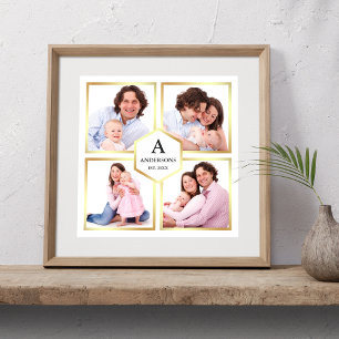 White and Gold 4 Pictures Family Photo Collage Poster