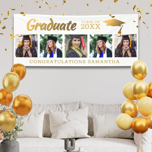 White And Gold 5 Photo Congrats 2026 Graduation Banner