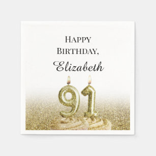 White and Gold 91st Birthday Napkins