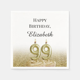 White and Gold 99th Birthday Napkins