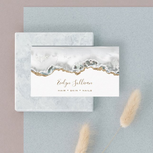 White and Gold Agate Business Card (Creator Uploaded)