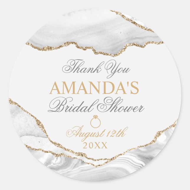 White and Gold Agate Marble Thank You Classic Round Sticker (Front)