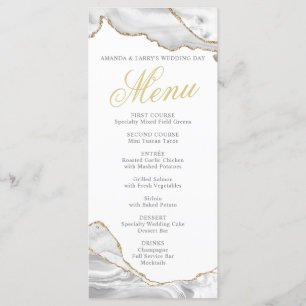 White and Gold Agate Menu Card