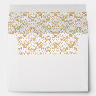 White and Gold Art Deco Fan Flower Motif Envelope