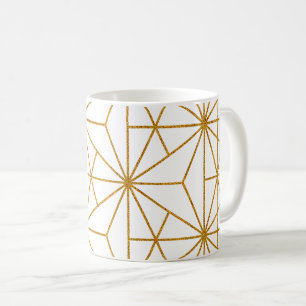 White and gold art deco geometric pattern coffee mug