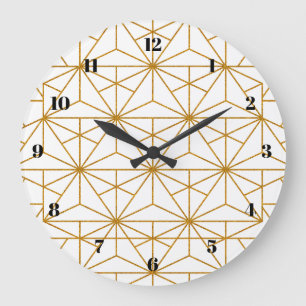 White and gold art deco geometric pattern large clock