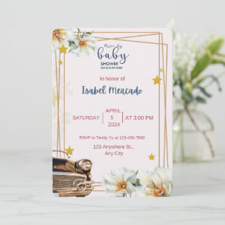 White and Gold Baby Shower  Invitation