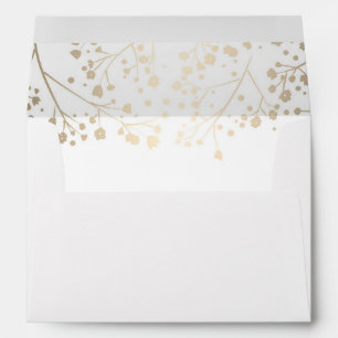 White and gold baby's breath wedding envelopes