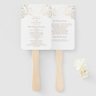 White and Gold Baby's Breath Wedding Program Hand Fan