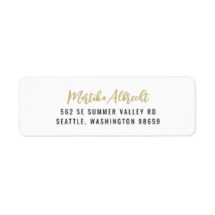 White and Gold Bold Typography Name Card Return Address Label