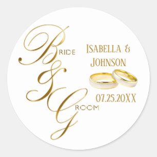 White and Gold Bride & Groom - Rings Classic Round Sticker