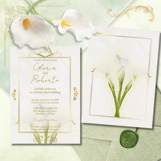White and Gold Calla Lily Elegance Invitation (Creator Uploaded)