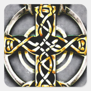 White and Gold Celtic Cross Sticker