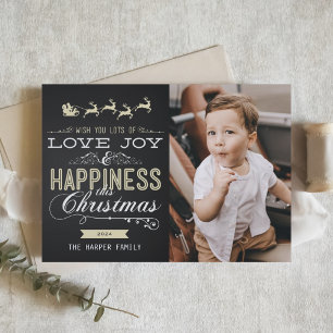 WHITE AND GOLD CHALKBOARD CHRISTMAS FOLDED CARD