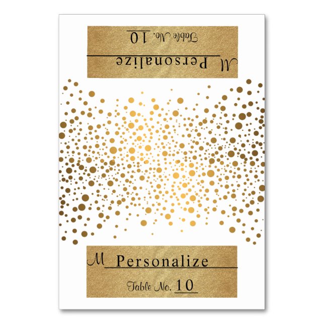 White and Gold Chevron and Confetti | Place Cards (Front)