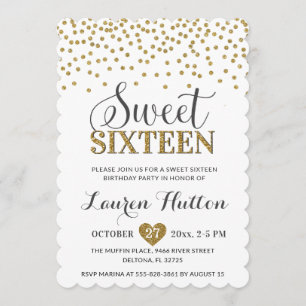 White and Gold Chic Sweet Sixteen Party Birthday Invitation