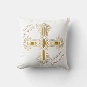 White and  Gold Christian Cross Throw Pillow