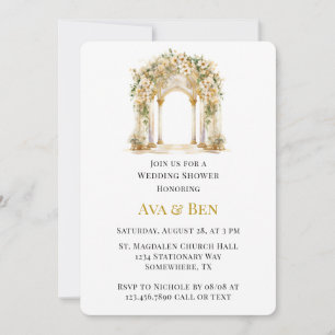 White and Gold Church Wedding Shower Invitation