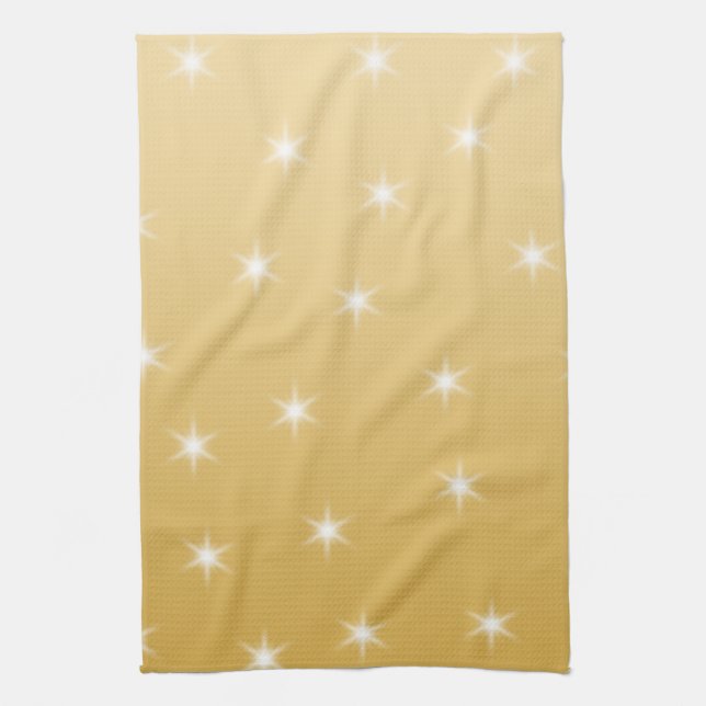 White and Gold Colour Star Pattern Tea Towel (Vertical)
