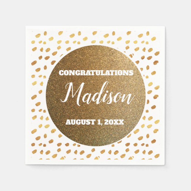 White and Gold Confetti College Trunk Party Grad Napkin (Front)