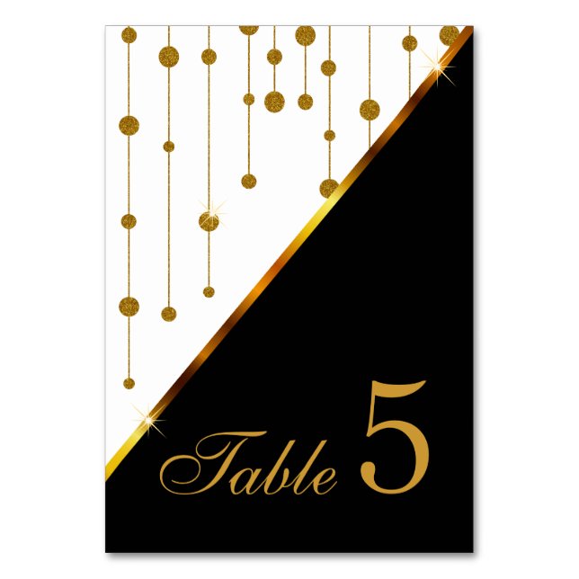 White and Gold Confetti Dot Strings - Table Number (Back)