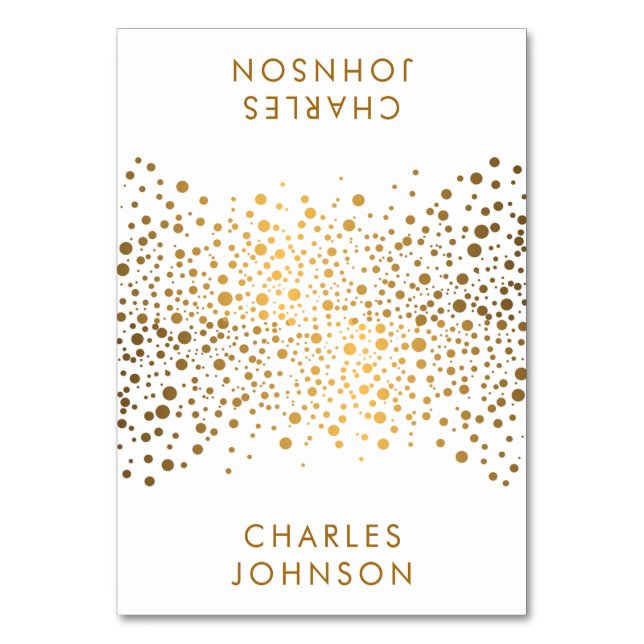 White and Gold Confetti Dots | Place Cards (Front)