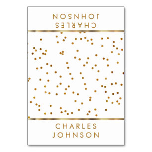 White and Gold Confetti Dots Place Cards