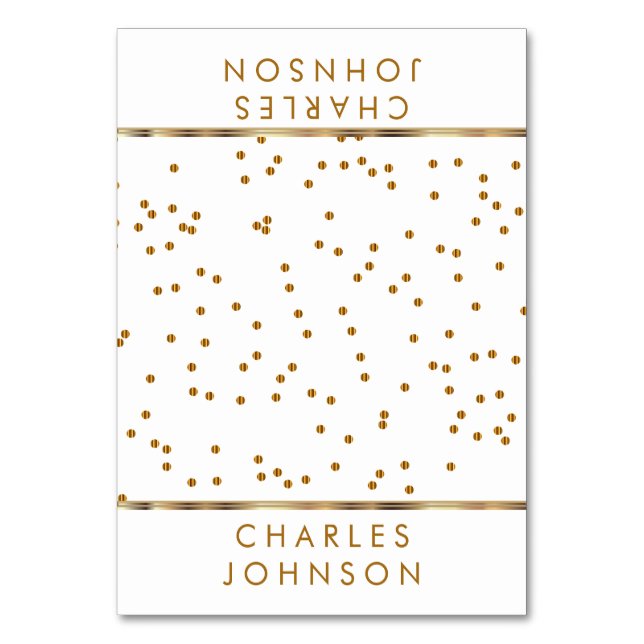 White and Gold Confetti Dots | Place Cards (Front)