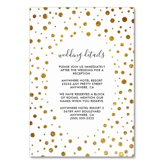 White and Gold Confetti Foil Wedding Insert Cards (Front)
