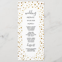 White and Gold Confetti Foil Wedding Menu Cards
